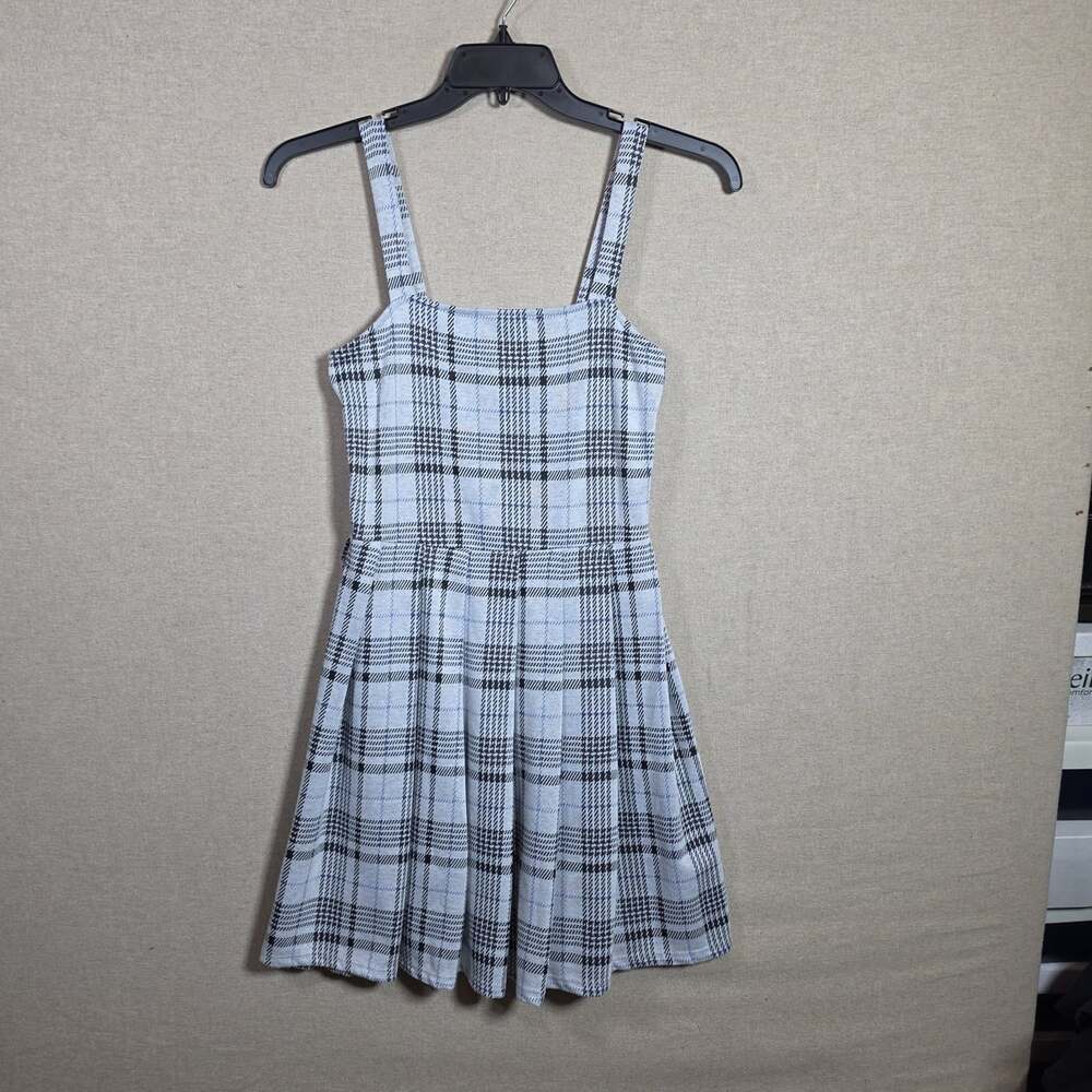Rue 21 Plaid Pleated Womens Dress size Medium sleeveless Blue Gray